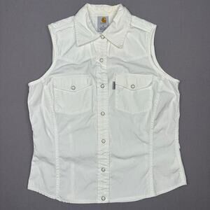 Carhartt Women’s Western White Sleeveless Pearl Snap Top Cotton Blend.